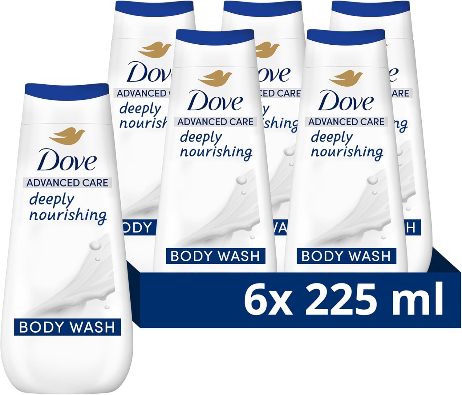 Dove Advanced Care Deeply Nourishing Body Wash Body Cleanser shower gel with skin-natural nutrients for instantly lotion-soft skin 6x 225 ml