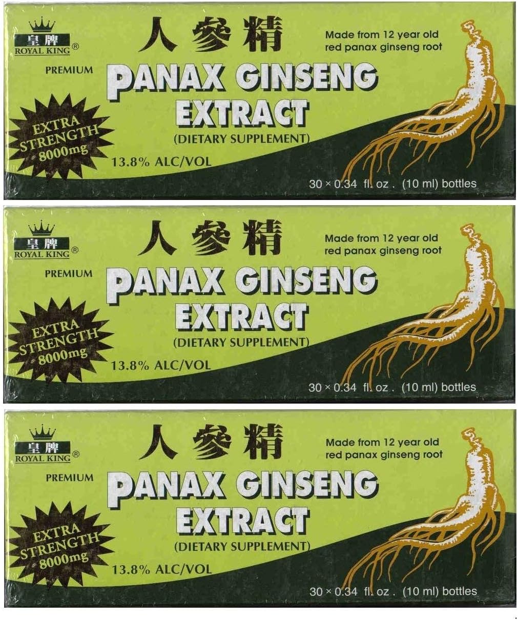 Royal King Panax Ginseng Extract with Alcohol 8000 mg 30 Vial (3 Boxes)