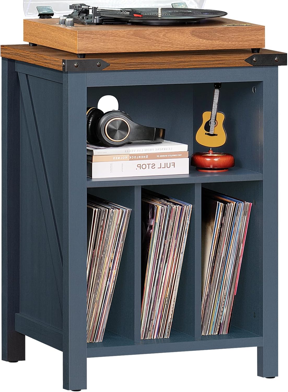 Record Player Stand with Vinyl Record Storage, Large Record Player Table Holds up to 160 Albums, Wood Turntable Stand Cabinet Shelf for Living Room,Bedroom,Office,Blue