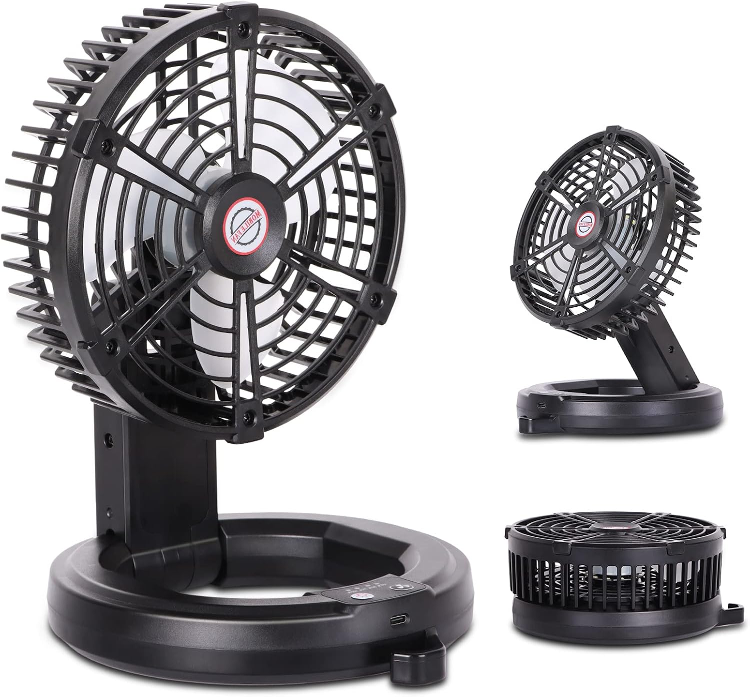 RUNTOP Portable Fan Battery Operated Rechargeable Fan Foldable, Camping Fan with LED Light & Hanging Hook, USB Small Table Fans for Tents Travel, Home Office Bedroom,3 Speeds