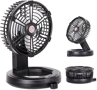 RUNTOP Portable Fan Battery Operated Rechargeable Fan Foldable, Camping Fan with LED Light & Hanging Hook, USB Small Table Fans for Tents Travel, Home Office Bedroom,3 Speeds