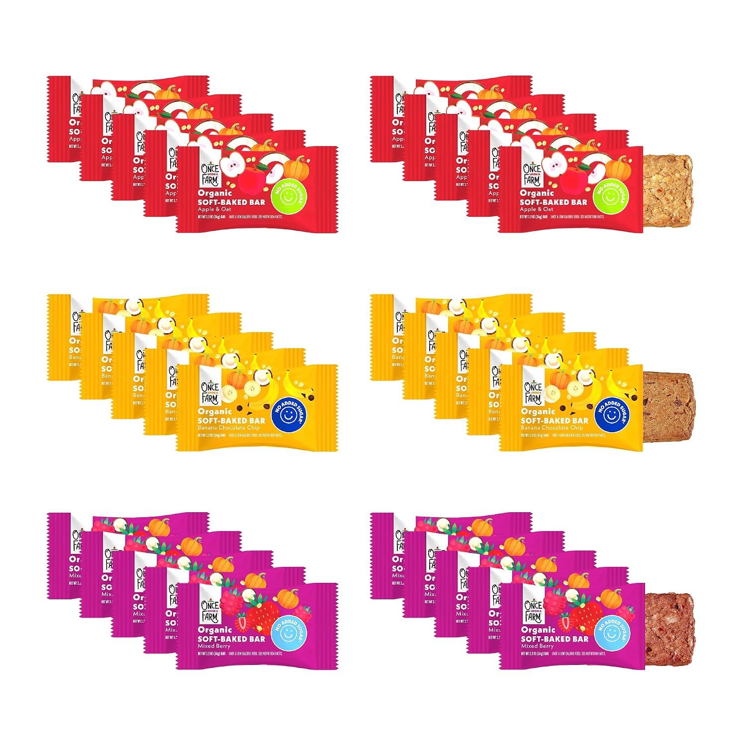 Once Upon a Farm Organic Soft-Baked Bars Variety Pack, 30 Ct, Non-GMO