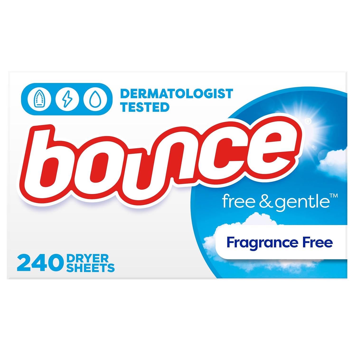 Bounce Dryer Sheets Laundry Fabric Softener, Free & Gentle, 240 Count