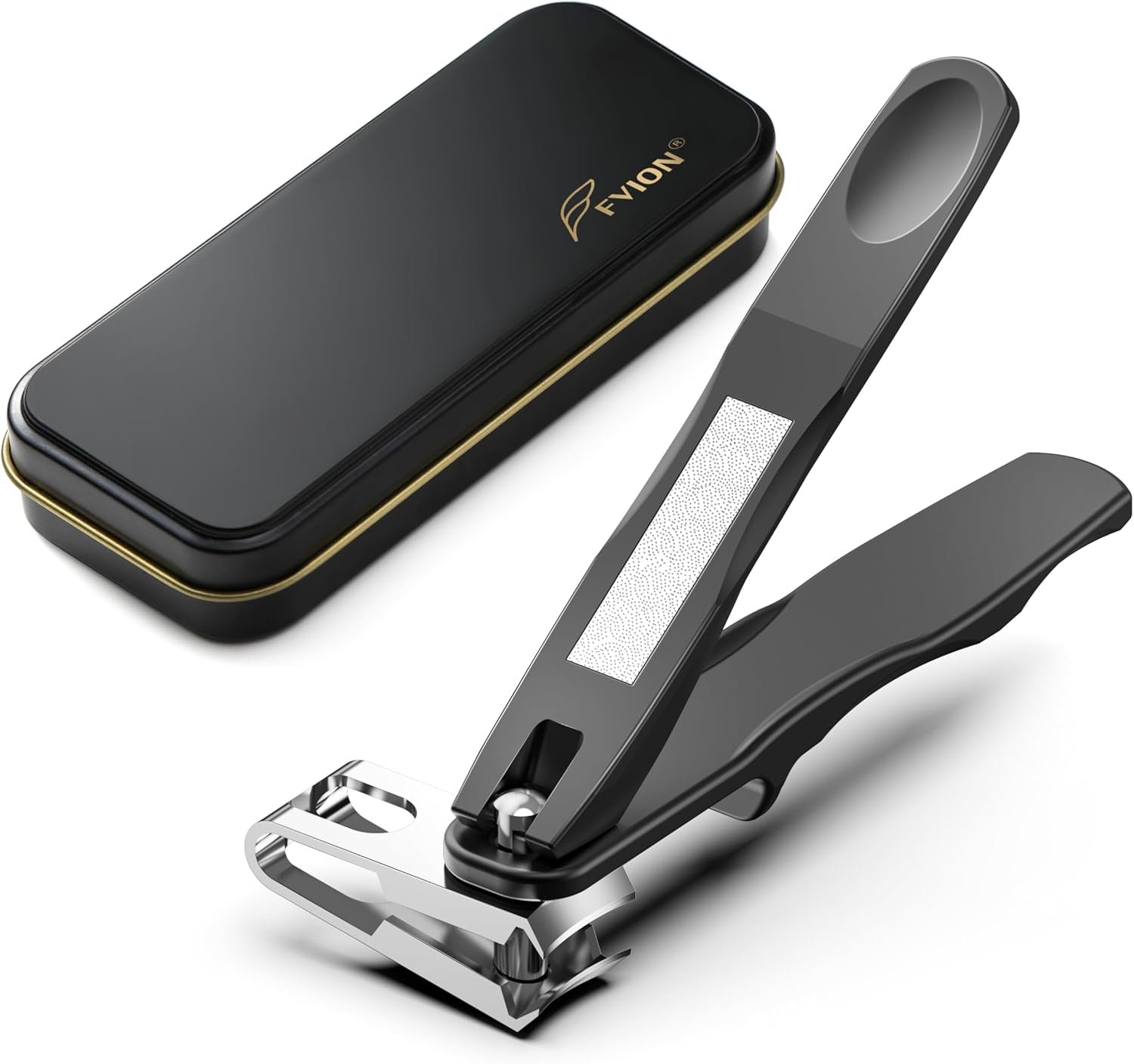 FVION Free Rotating Nail Clippers for Seniors, Adjustable Jaw Large Fingernail Clippers, Toenail Clippers for Thick Nails - Black