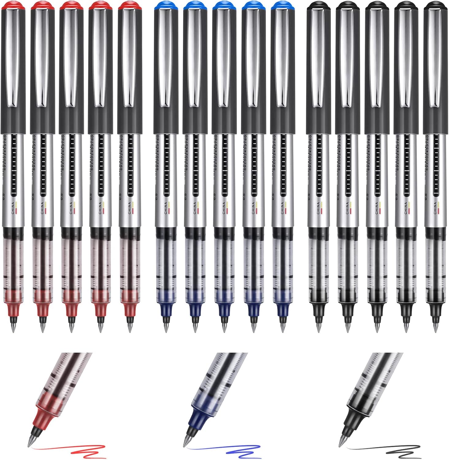 15 Pack Rollerball Pens, 0.5mm Liquid Ink Pens Gel Ink Pens, Quick-Drying Ballpoint Pens Writing Pens for Writing, Journaling, Notes Taking School Office Supplies(Multicolor)