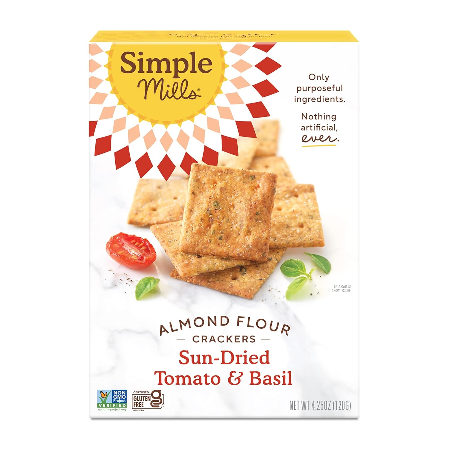 Simple Mills Almond Flour Crackers, Sundried Tomato & Basil, Naturally Gluten Free, 4.25 oz