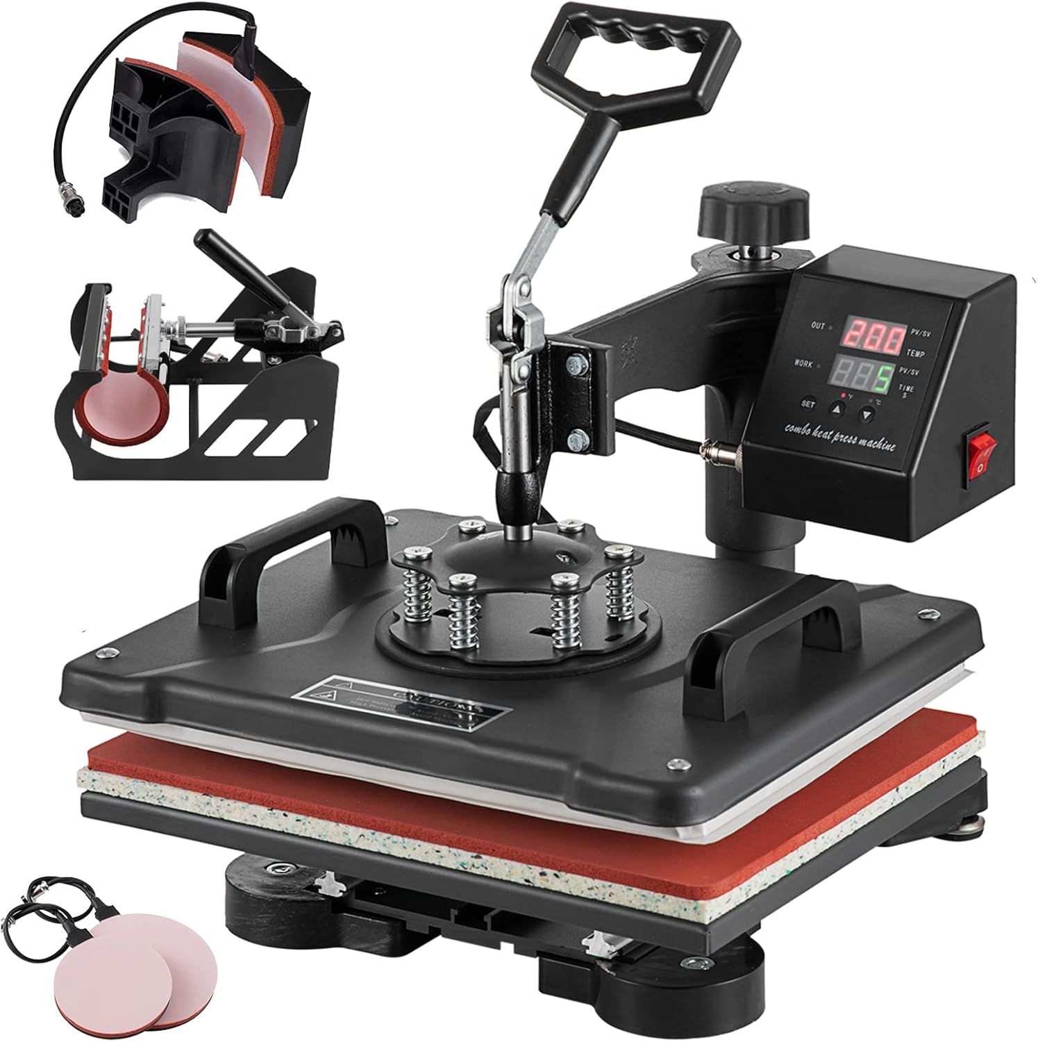5 in 1 Heat Press Machine, 12x15 inch Swing Away Heat Press for Sublimation, T Shirt Pressing Machine Multifunction, Heat Press Transfer Machine Combo for T-Shirt Hat Cap Mug Plate Cap