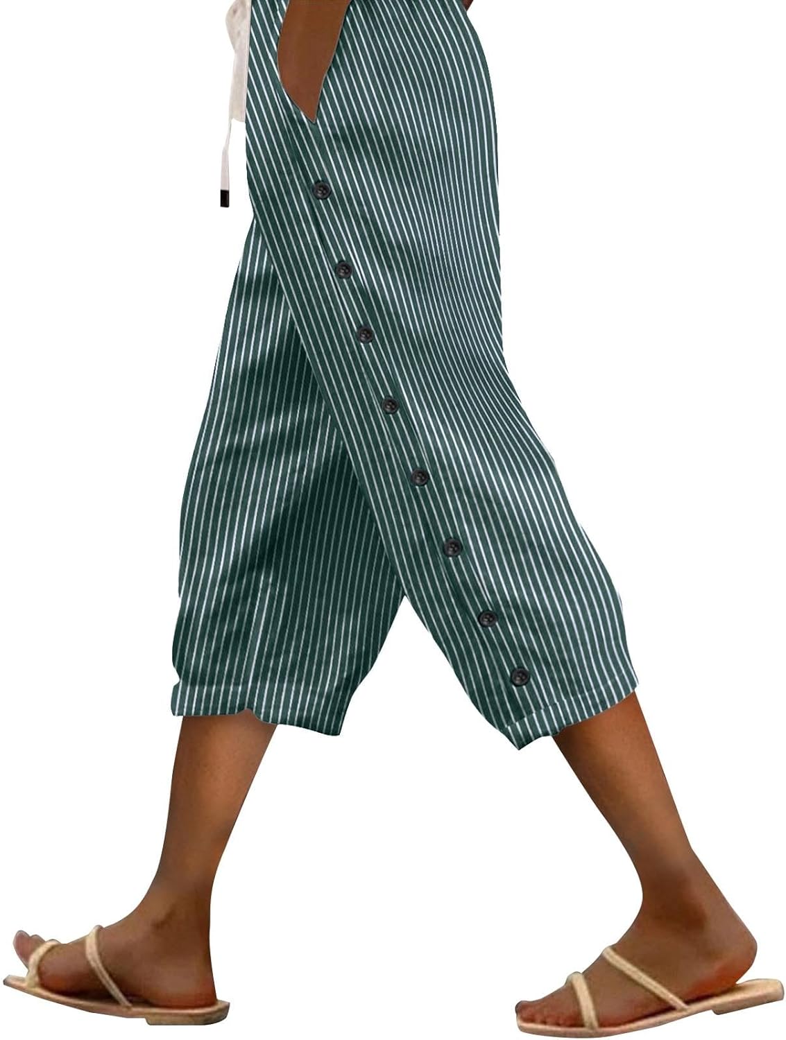Striped Linen Pants Women Linen Capri Pants Lightweight Spring Summer Pants for Women 2025 Ladies Pinstripe Pants