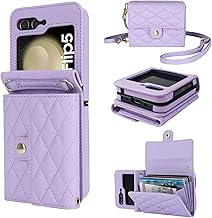 KIHUWEY for Samsung Galaxy Z Flip 5 Wallet Case, Crossbody Purse with Credit Card Slot Holder RFID Blocking PU Leather Adjustable Lanyard Detachable Strap Wrist for Women (Purple)