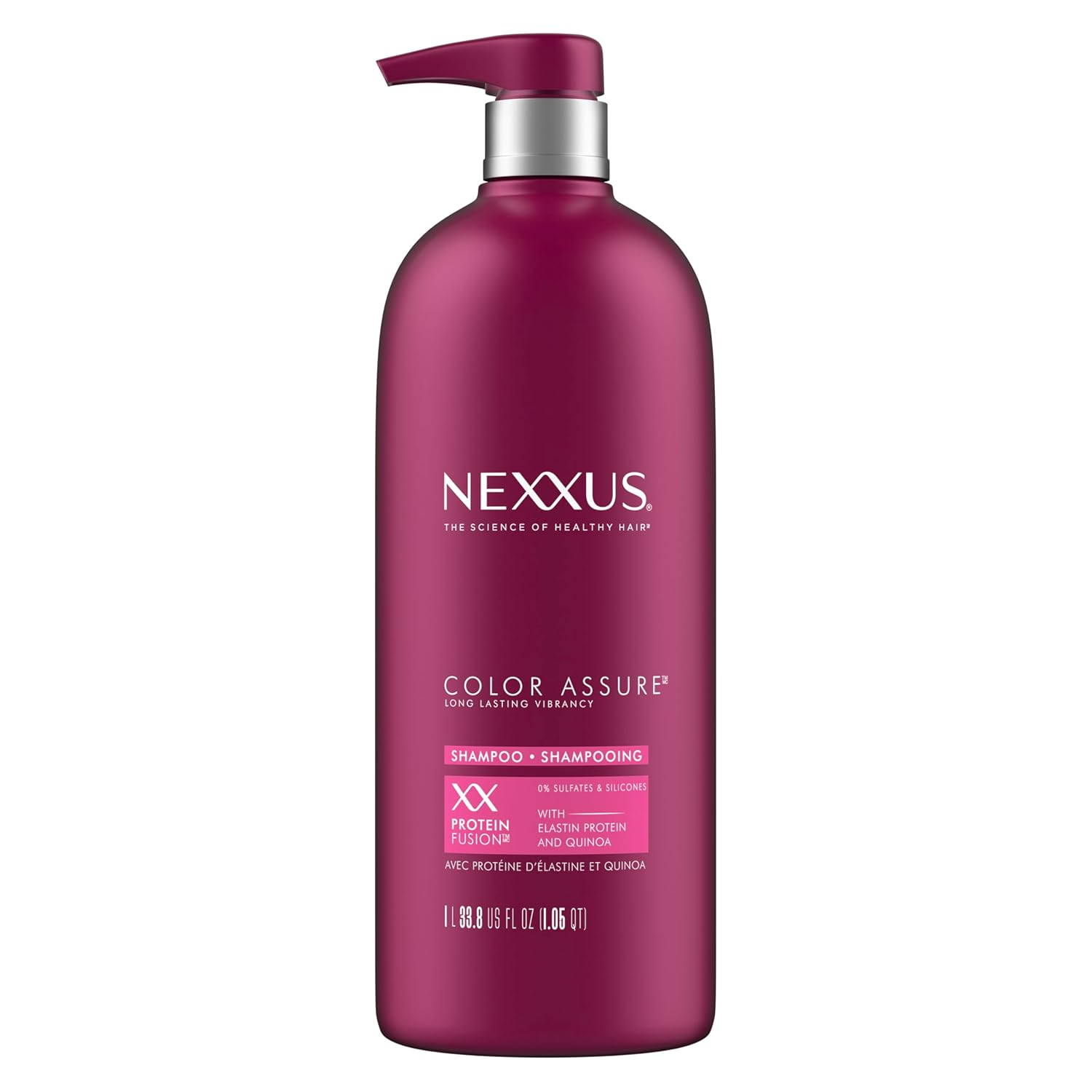 Nexxus Color Assure Sulfate-Free Shampoo with ProteinFusion For Color-Treated Hair for Enhanced Color Vibrancy, Silicone Free Shampoo with Pump 33.8 oz