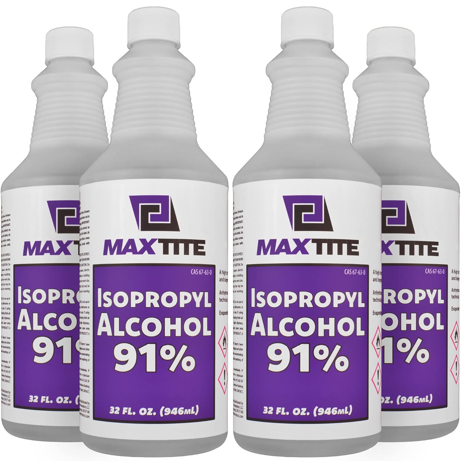 MaxTite Isopropyl Alcohol 91% (1 Gallon, 4 Pack of 32oz)
