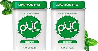PUR Mints | Aspartame Free Mints | Made with Xylitol | Sugar Free, Vegan, Gluten Free & Keto Friendly | Natural Spearmint Flavored Mints, 30 Pieces (Pack of 2)