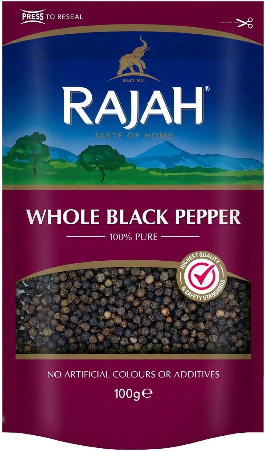 Rajah Spices Whole Black Pepper | Pepper | Whole Pepper | Black Pepper | Piper Nigrum | (100g)