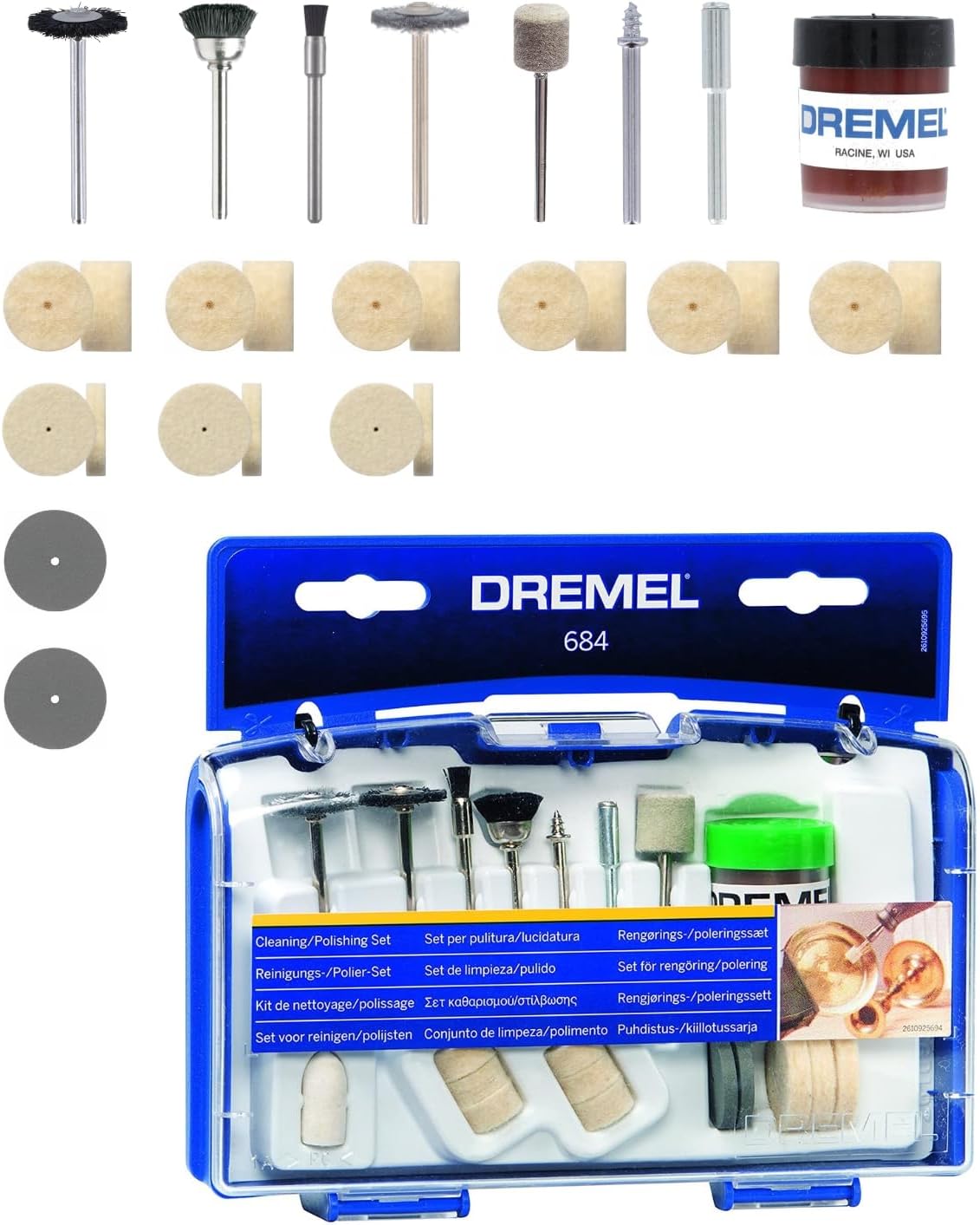 Dremel 684 Cleaning and Polishing Kit, Accessory Set with 20 Accessories for Rotary Multi Tools