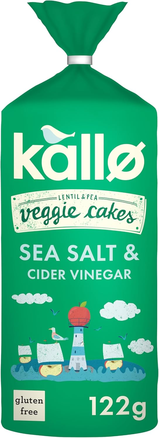 Kallo Salt & Vinegar Veggie Cakes, Lentil & Pea Puffed Crackers Made From Plants, Low Fat Healthy Snacks for Adults & Children, Vegan Friendly, Gluten Free, Single Pack – 1 x 122g