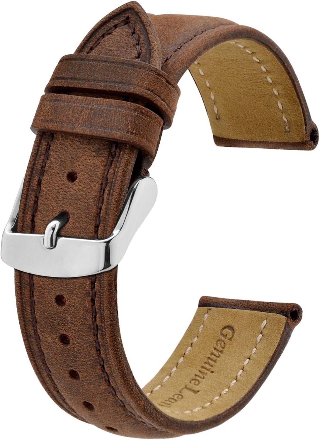 BISONSTRAP Watch Strap, Vintage Leather Replacement Bracelet, Band Width-14mm 15mm 16mm 17mm 18mm 19mm 20mm 21mm 22mm 23mm 24mm