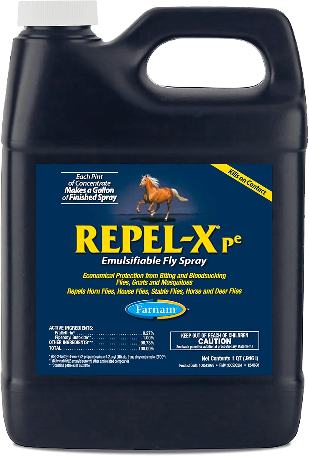 Farnam Repel-XPe Emulsifiable Horse Fly Spray, Liquid Concentrate, Mix with Water, 32 Ounces, One Quart