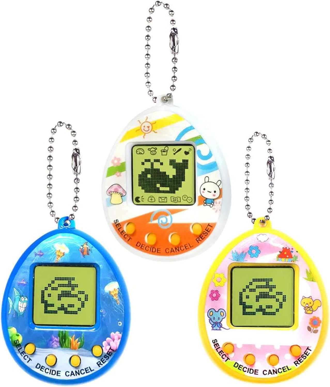 Wenosda 3PCS Virtual Cyber Pet Toy Digital Pets Game Console Handheld Pets Machine Mini Pocket Electronic Animals Toys Age 5+ With Key Chain Early Education Gift for Children Kids(Random Color)