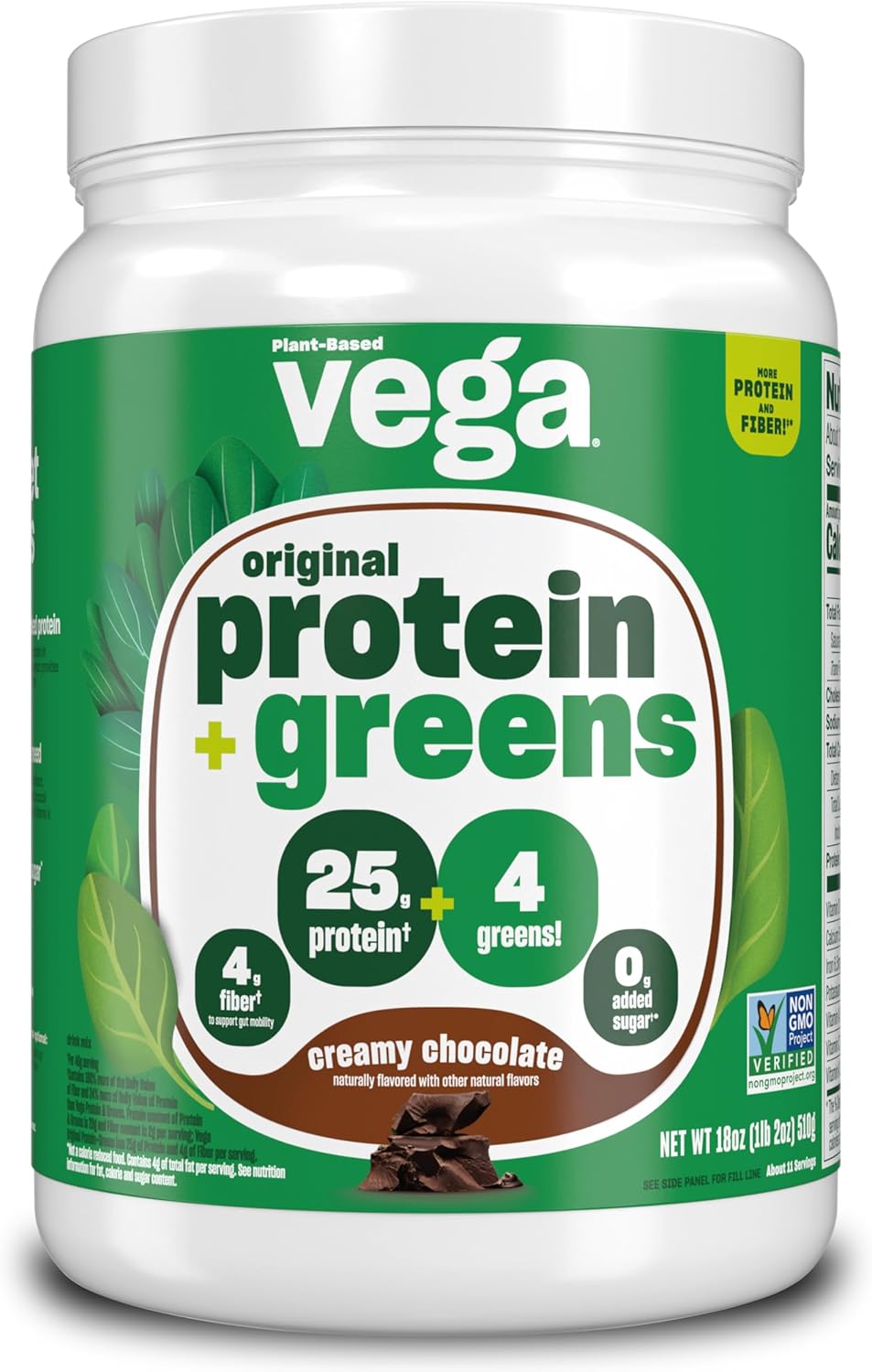 Vega Protein and Greens Protein Powder Creamy Chocolate (11 Servings) 25g Plant Based Protein Plus Veggies, Vegan, Non-GMO, Pea Protein for Women and Men, 1.2lbs