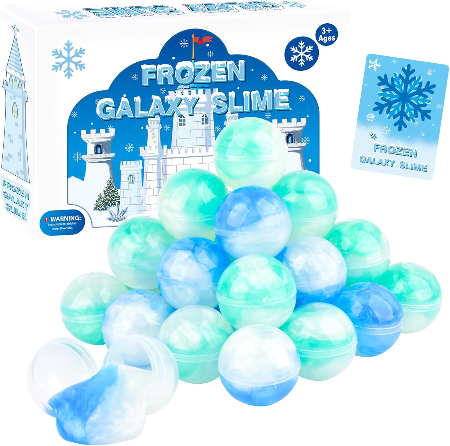 24 Pack Frozen Slime Party Favors, for Kids Ice Slime Ball Snowflake Putty Toy Christmas Easter Birthday Goodie Bag Stuffer Classroom Reward for Girls Boys Stretchy Non-Sticky Stress Relief