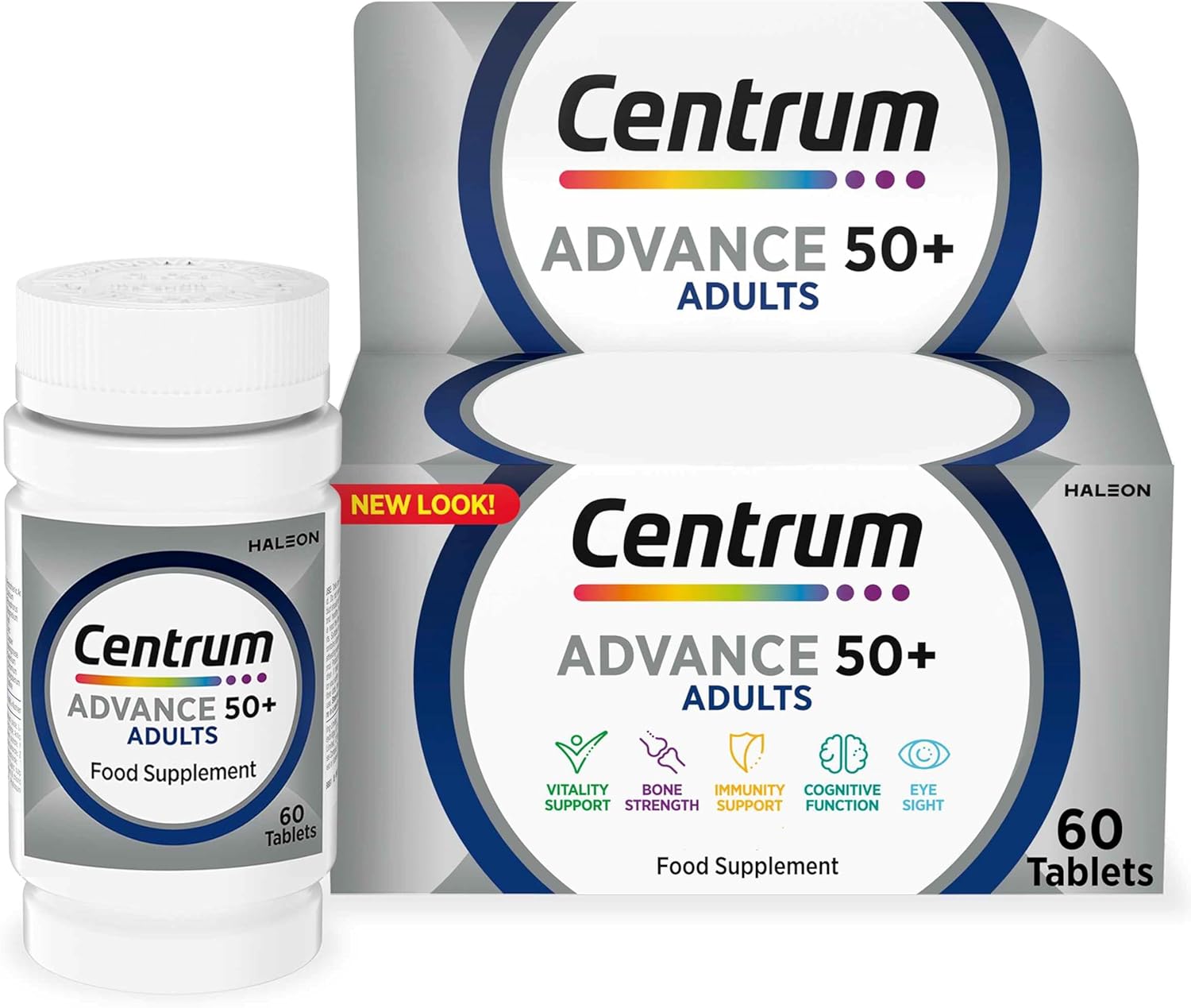 Centrum Advance 50+ Tablets Multivitamin & Mineral Supplements, with 24 essential nutrients, including vitamin D, C, Zinc, 60 ct