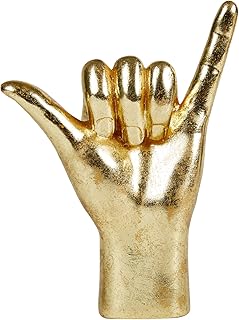 7.8'' Resin Gold Ornament ASL Signal Sculpture, 66" Hand Gesture Decoration Figurine Statue Thanksgiving (JS0367)