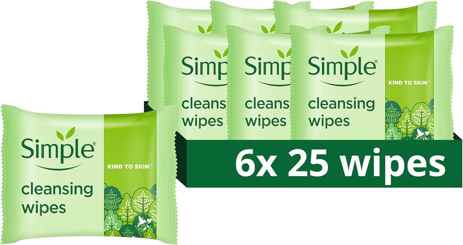 Simple Kind to Skin Bio-degradable Cleansing Wipes face wipes to remove waterproof eye make-up for sensitive skin 6x 25 wipes