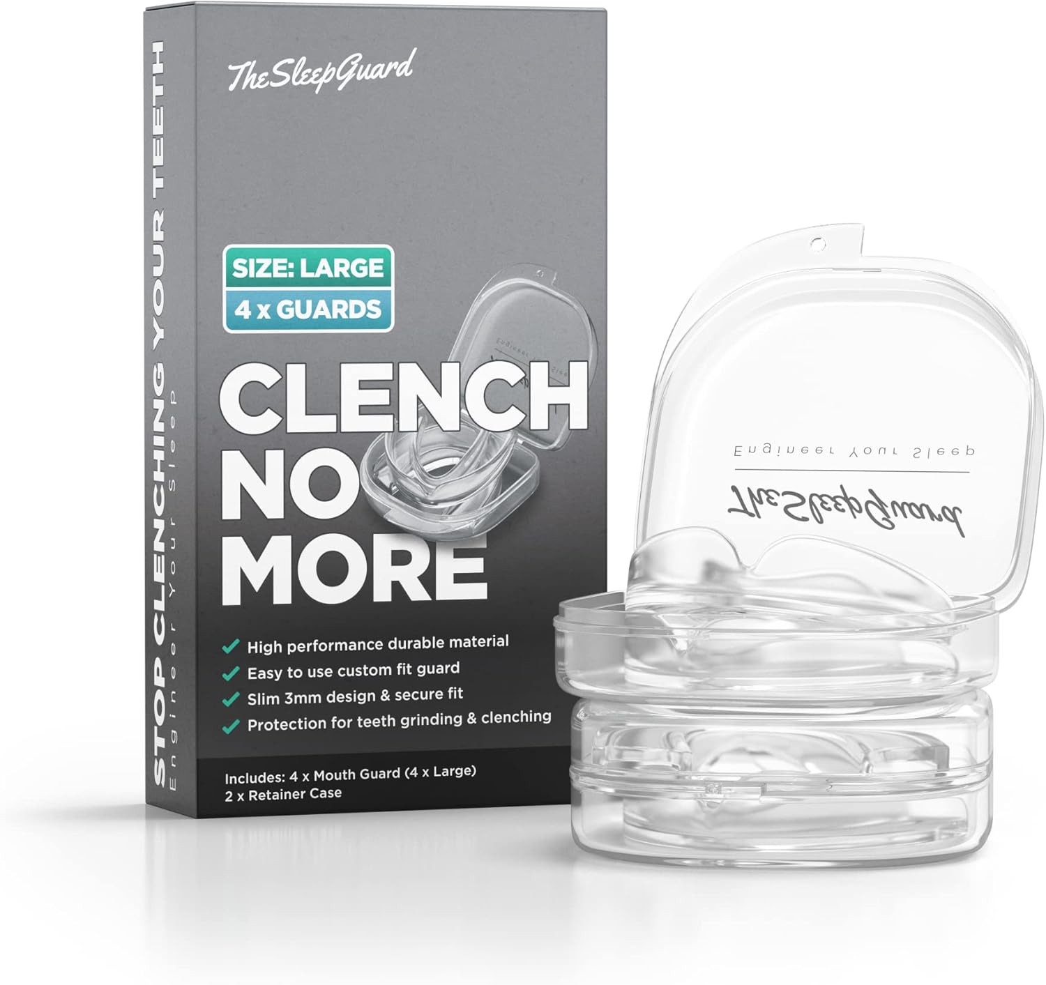 TheSleepGuard Mouth Guard for Clenching Teeth at Night [Pack of 4, Large Size - Men] – Custom Night Guards for Teeth Grinding – Nighttime Protection During Sleep for Adults