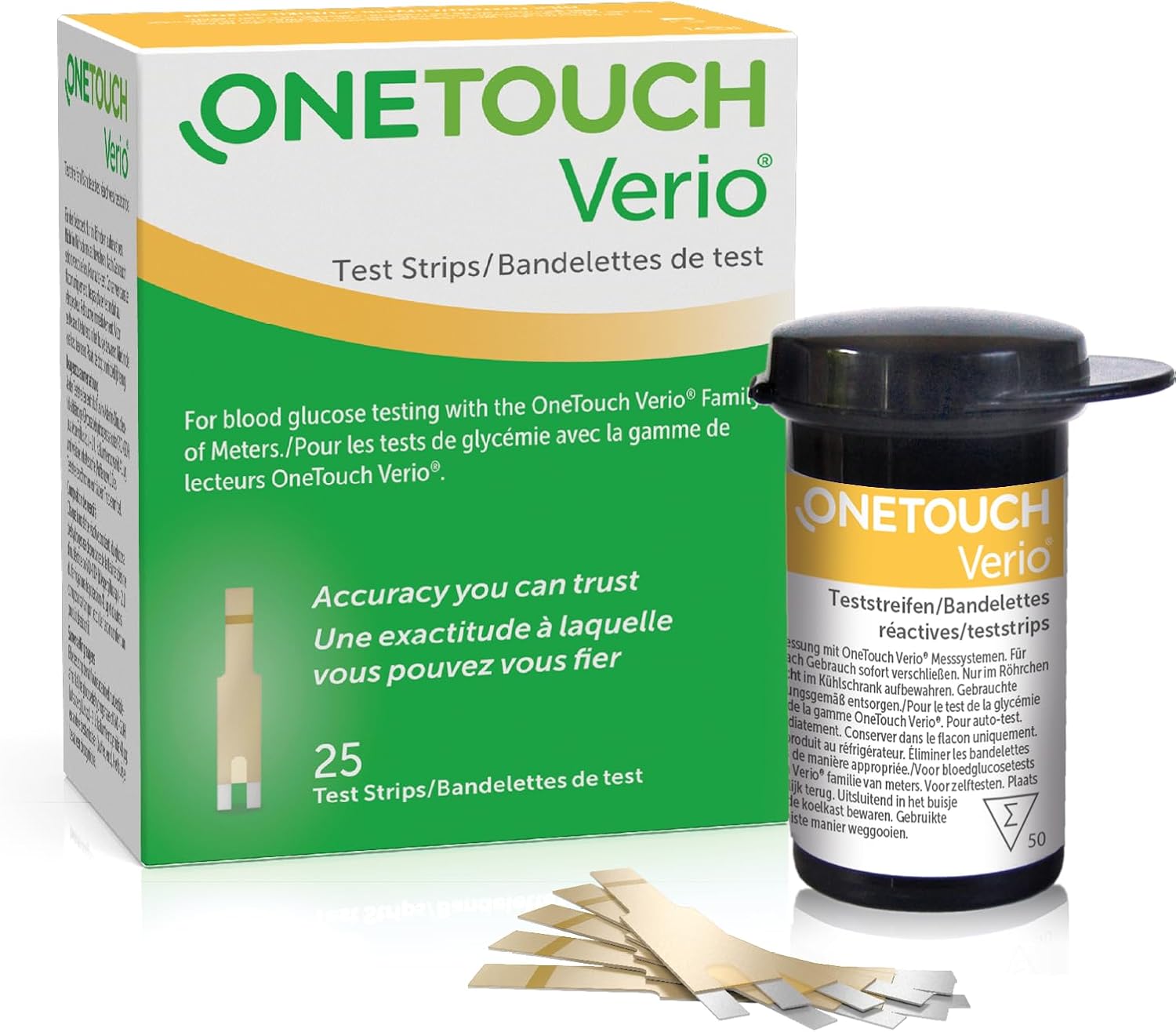 OneTouch Verio® Test Strips I 25 Tests I for Blood Glucose Monitoring with Diabetes I 1 Pack I 25 Test Strips Included