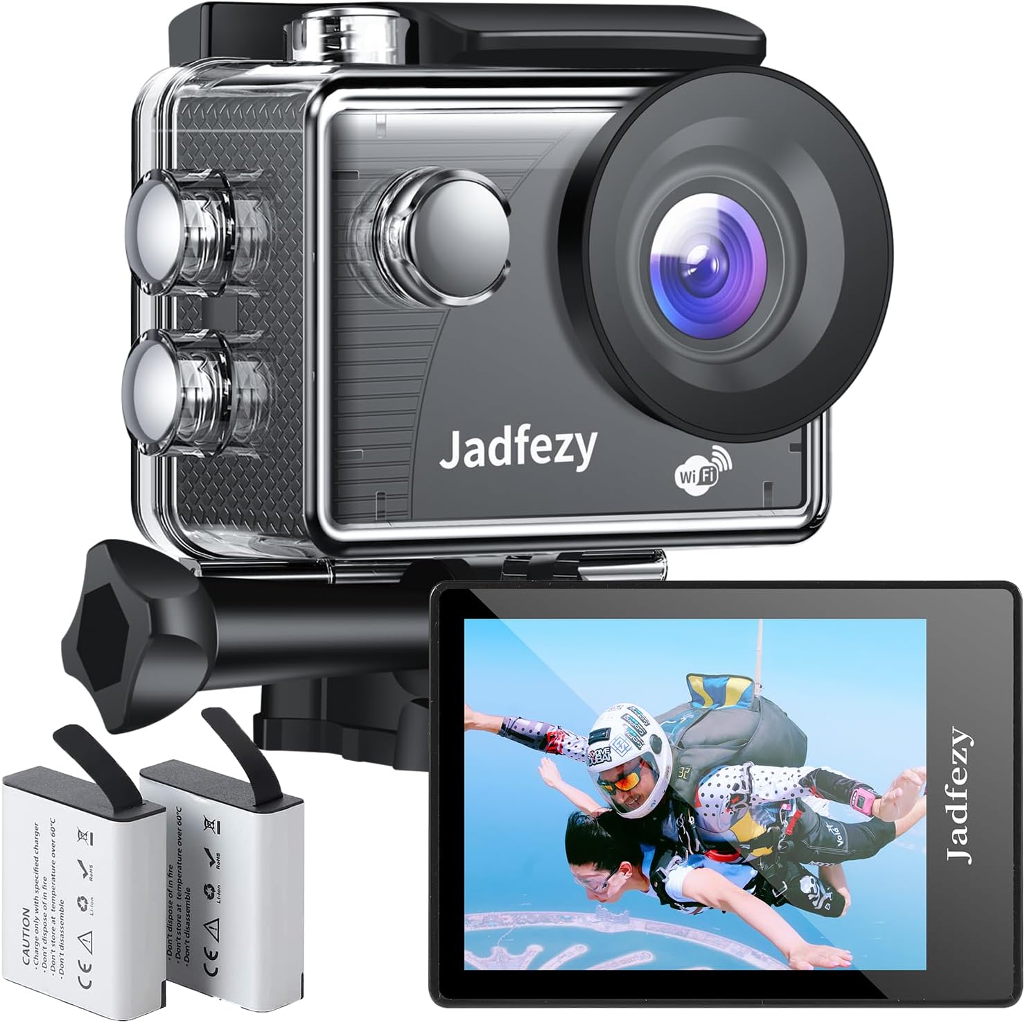 Jadfezy WiFi Action Camera Ultra HD 1080P, 12MP Sports Camera Wide-Angle 2" LCD Screen, 30m/98ft Underwater Waterproof Camera with 2 Batteries and Accessories Kit for Helmet and Bicycle etc.