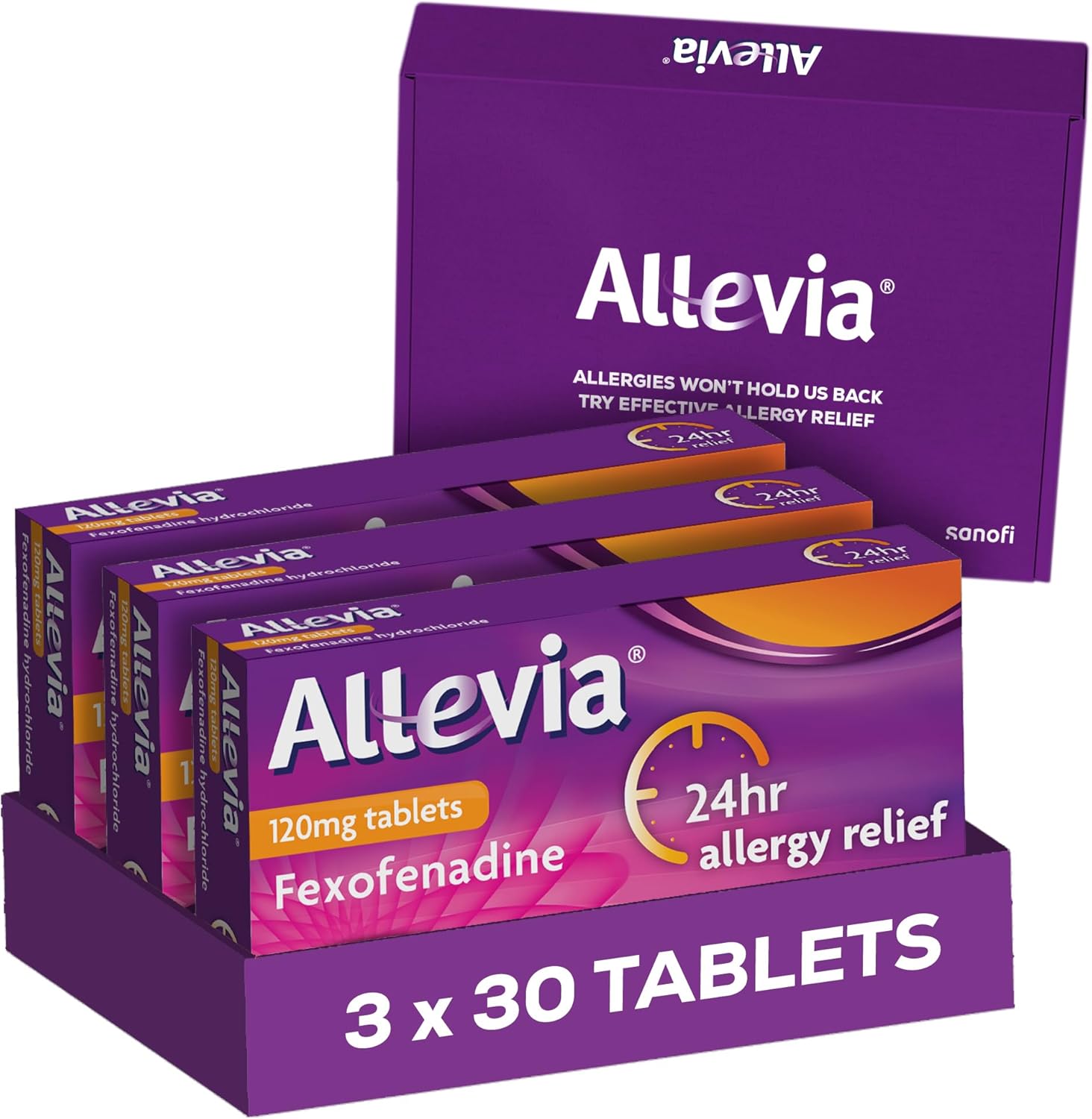 Allevia Allergy Tablets | Multipack 90 Tablets | 120mg Fexofenadine | 24hr Relief Acts Within 1 Hour | Non-drowsy in Most People | Relieves Hayfever, Pet, Dust and Mould Allergies