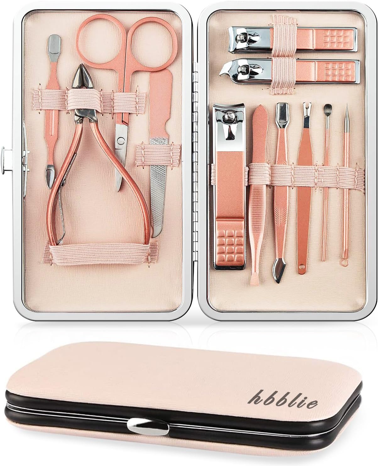 hbblie Manicure Set 12 pcs for Women/Men Stainless Steel Nail Clippers Manicure Tools Pedicure Kit Gifts- Professional Portable Grooming Kit Travel Personal Care