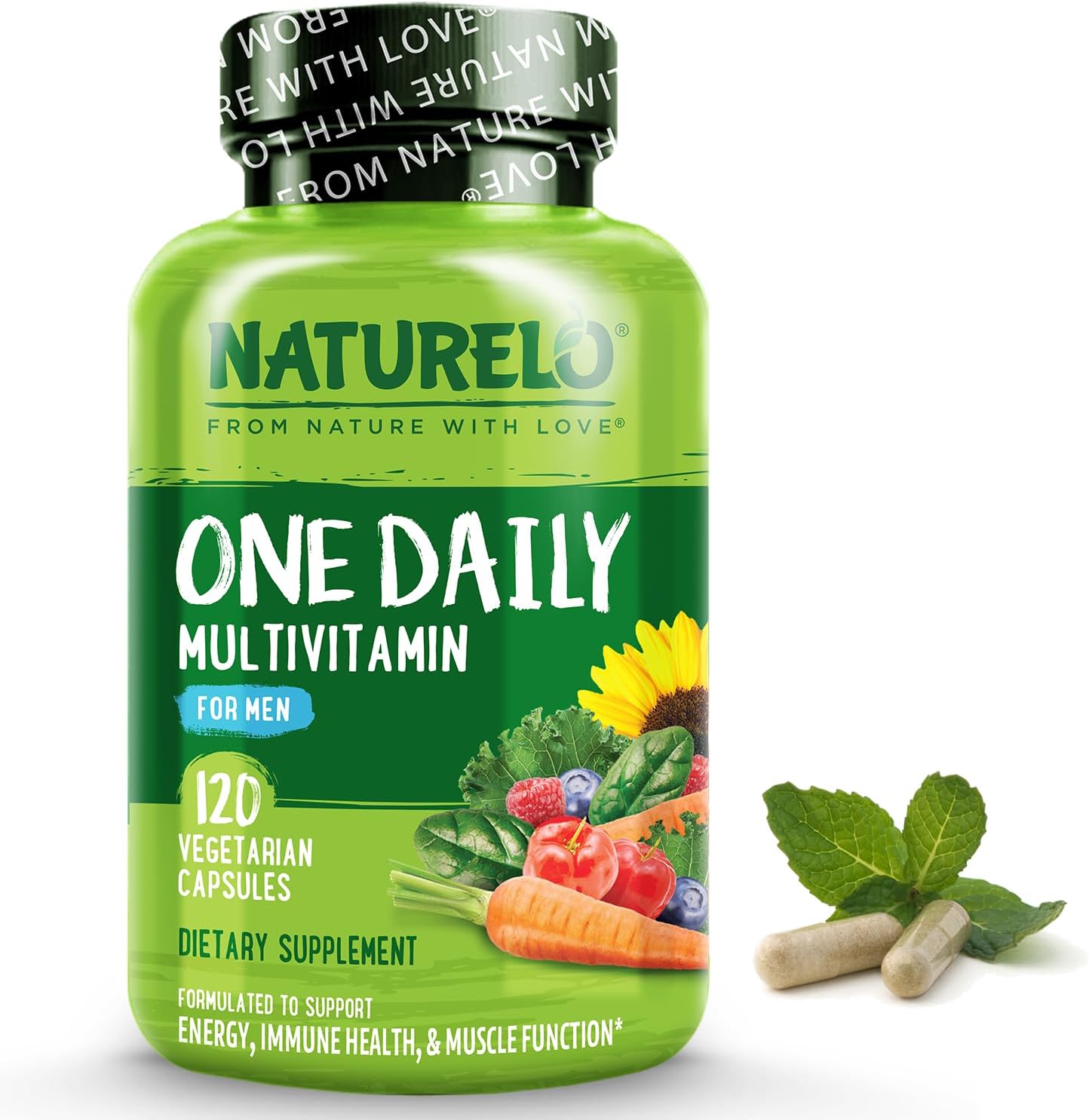 NATURELO Mens Multivitamins - One Daily Multivitamin for Men with Vitamins, Minerals & Organic Whole Foods, Boost Energy & Health, Non-GMO, 120 Vegetarian Capsules