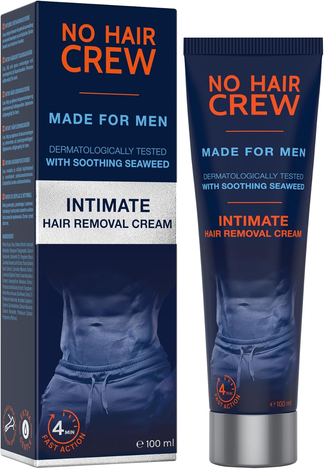 NO HAIR CREW Intimate Hair Removal Cream for Men – Extra Gentle, Fast & Painless Depilation for Groin, Scrotum, Buttocks & Pubic Area – 100 ml