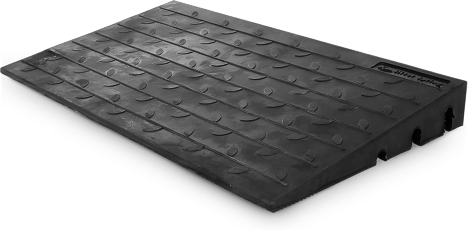 Silver Spring 4" High Rubber 3-Channel Threshold Ramp 600 lb. Weight Capacity for Wheelchairs, Mobility Scooters, and Power Chairs, with Slip-Resistant Surface - DH-UP-84
