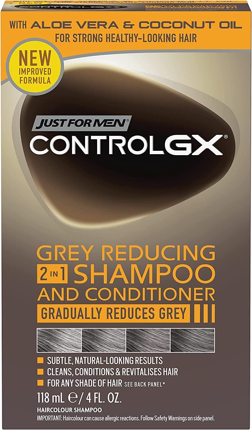 Just For Men Control GX 2-in-1 Shampoo & Conditioner, Gradually & Permanently Reduces Grey Hair With Each Wash – All Shades, 118 ml