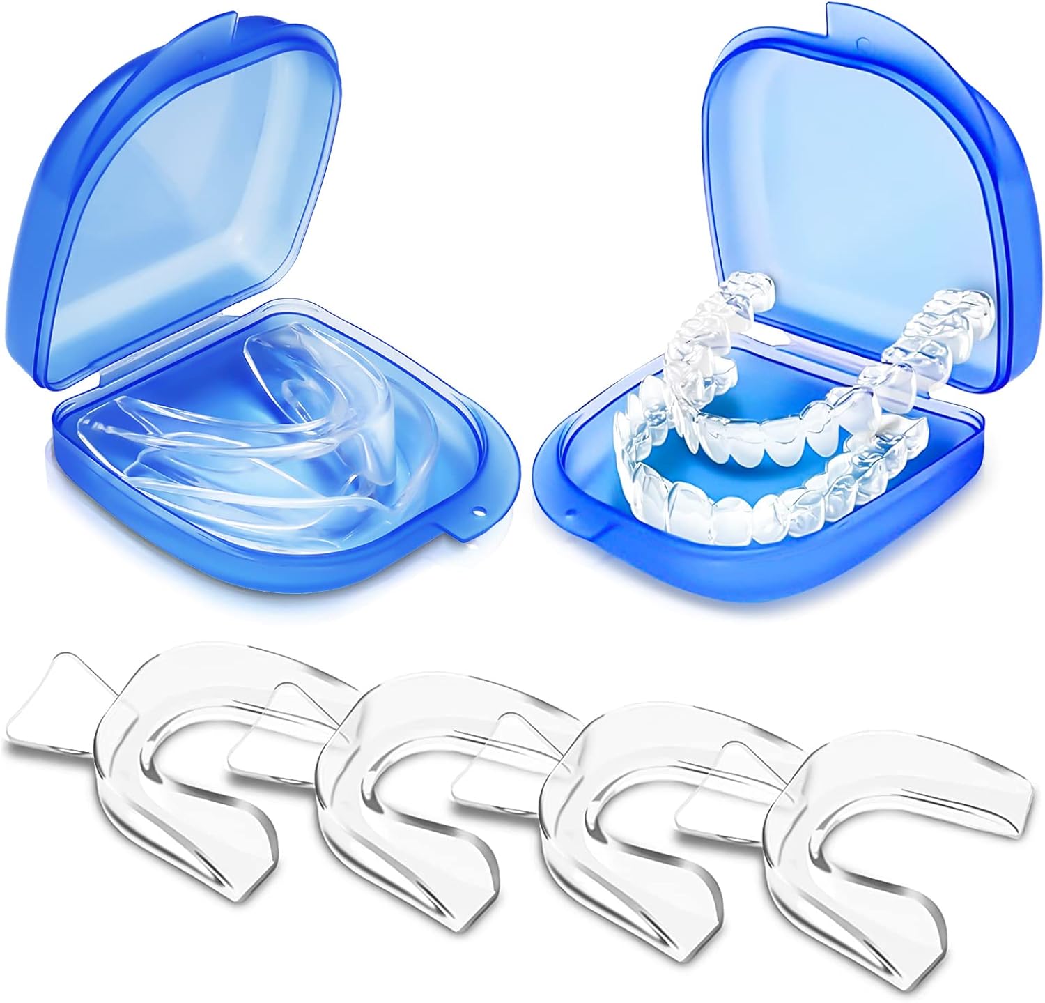 Teeth Guard for Night Grinding, 4 Pack Night Sleep Guard Teeth Grinding, Retainer, Moldable Fit Mouth Guard for Teeth Grinding with Carry Case, Custom Fit Teeth Retainers,Clear