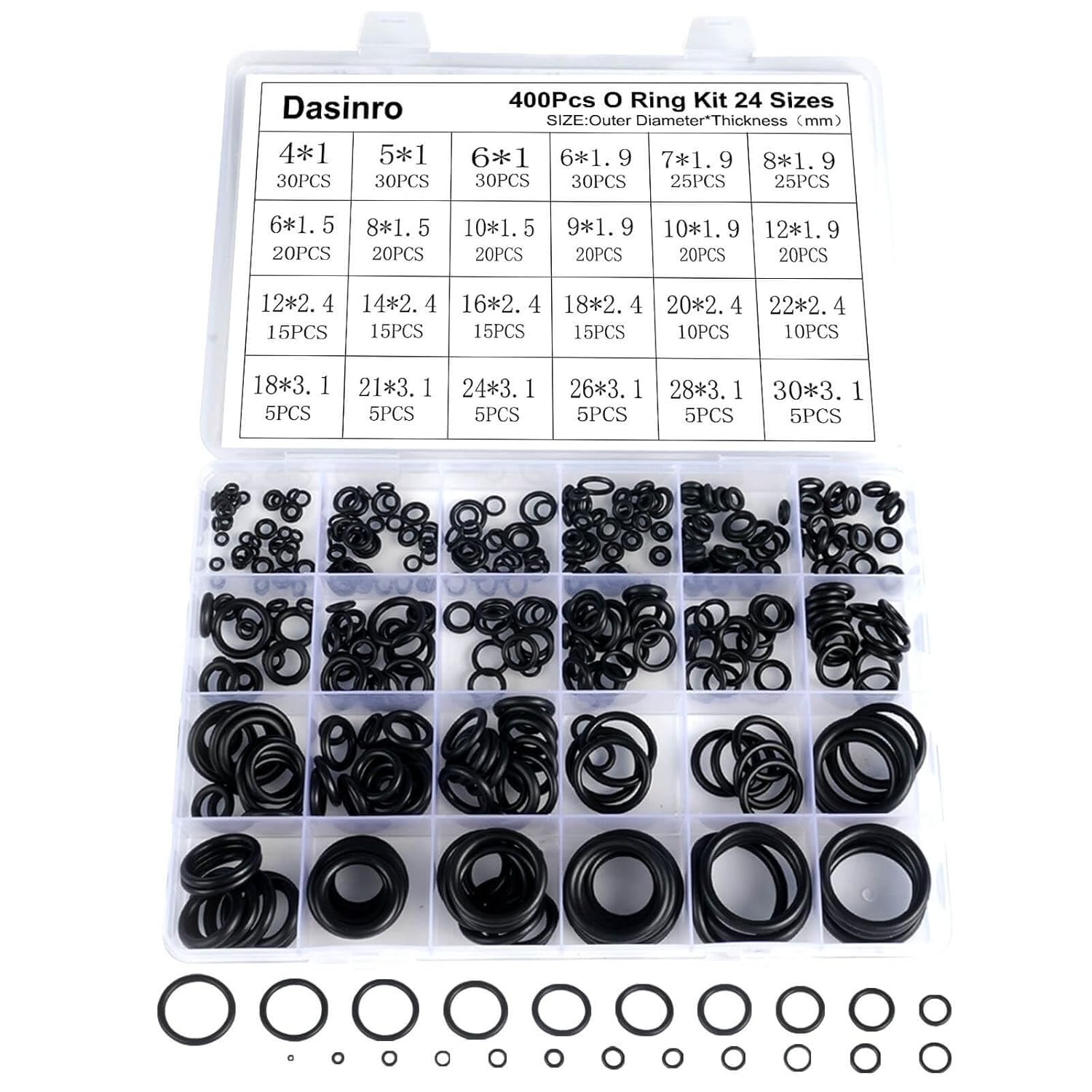 400 Pcs Rubber O-Rings Assortment Kit, 24 Sizes Rubber O-Ring Sealing Seal Assortment Set for Faucet, Hose, Automotive Repair, Plumbing, Gas, O Rings Kit