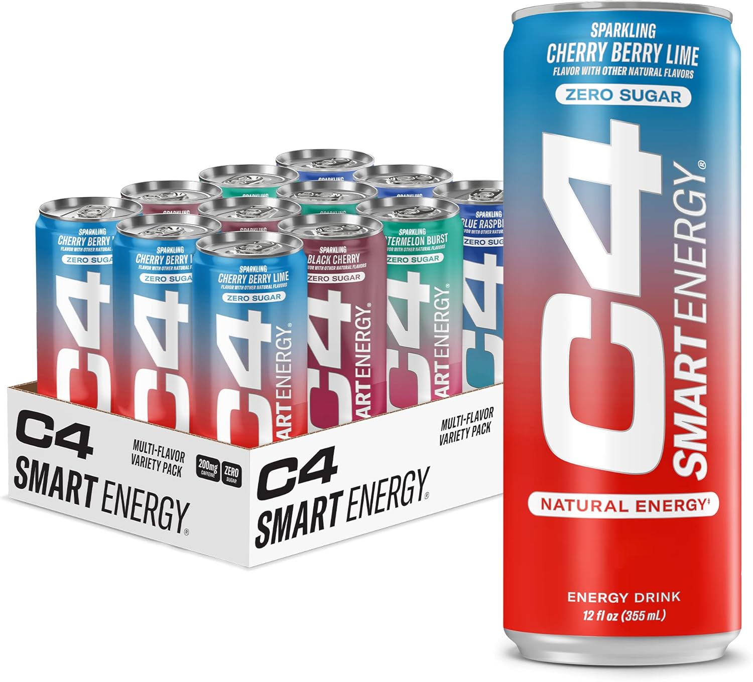 C4 Smart Energy Drinks Variety Pack, Sugar Free Performance Fuel & Nootropic Brain Booster, Coffee Substitute or Alternative, 4 Flavor Berry Breeze Variety 12 Pack