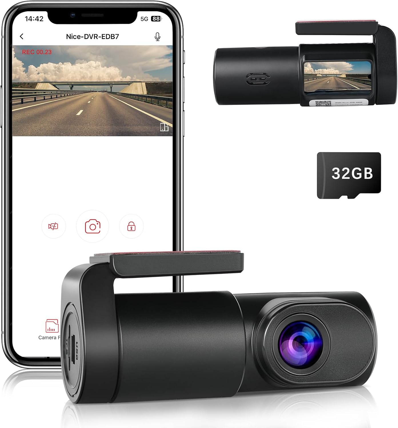 DINGBLUE Dash-Cam-Front with SD Card 1080P Mini-WiFi-DashCam-for-Cars DVR Car Camera Dash with 0.96" mini screen,140° Wide Angle FOV,Parking Monitor,Super Night Vision,App Control,G-Sensor