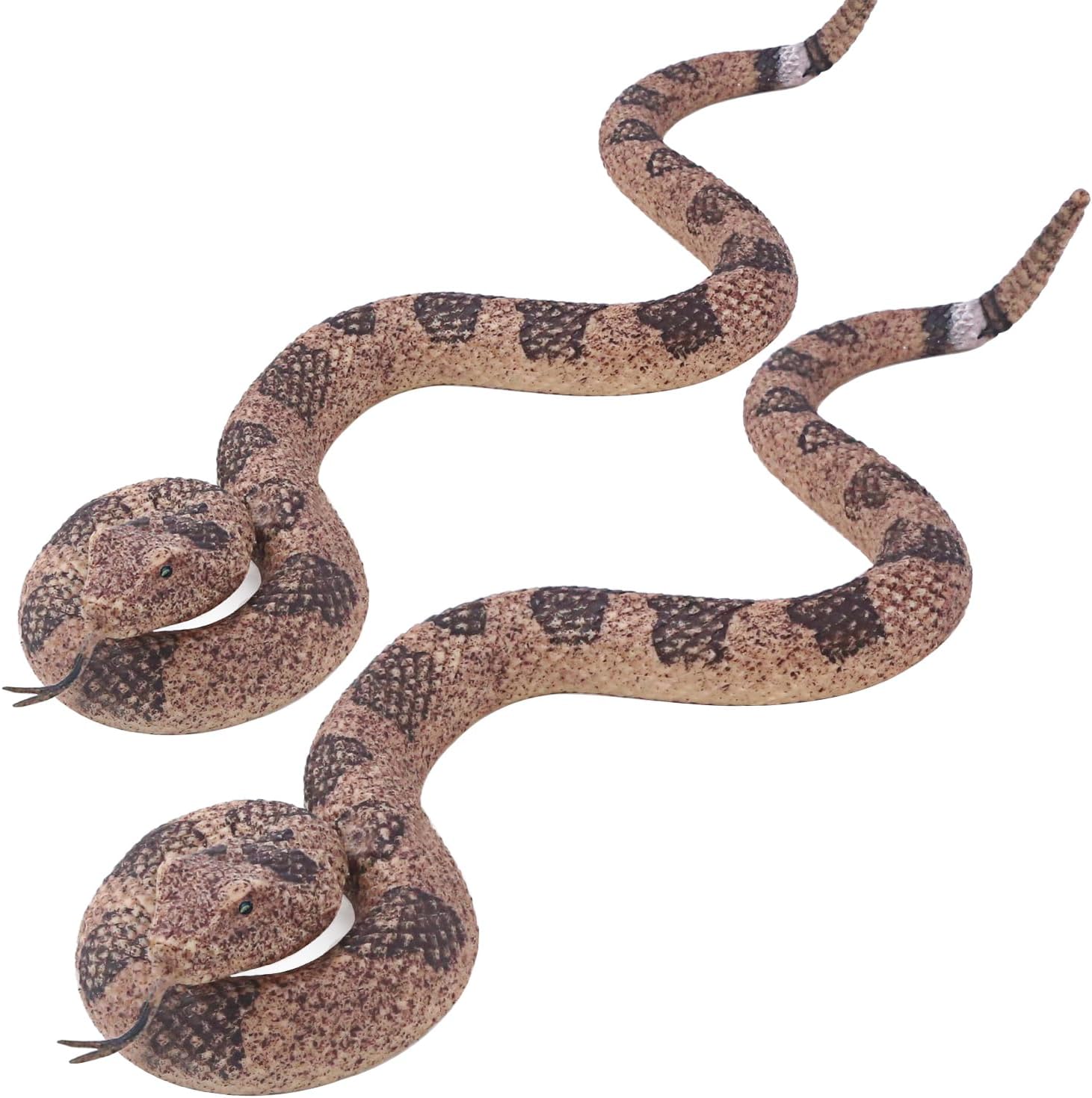 SIENON 2Pack Realistic Fake Snakes Toys, Soft Rubber Snake Figure Garden Scare Birds and Squirrels, Rattlesnake Figurines Stress Relief Gag Gift Halloween Decoration Party Favors Prank Props