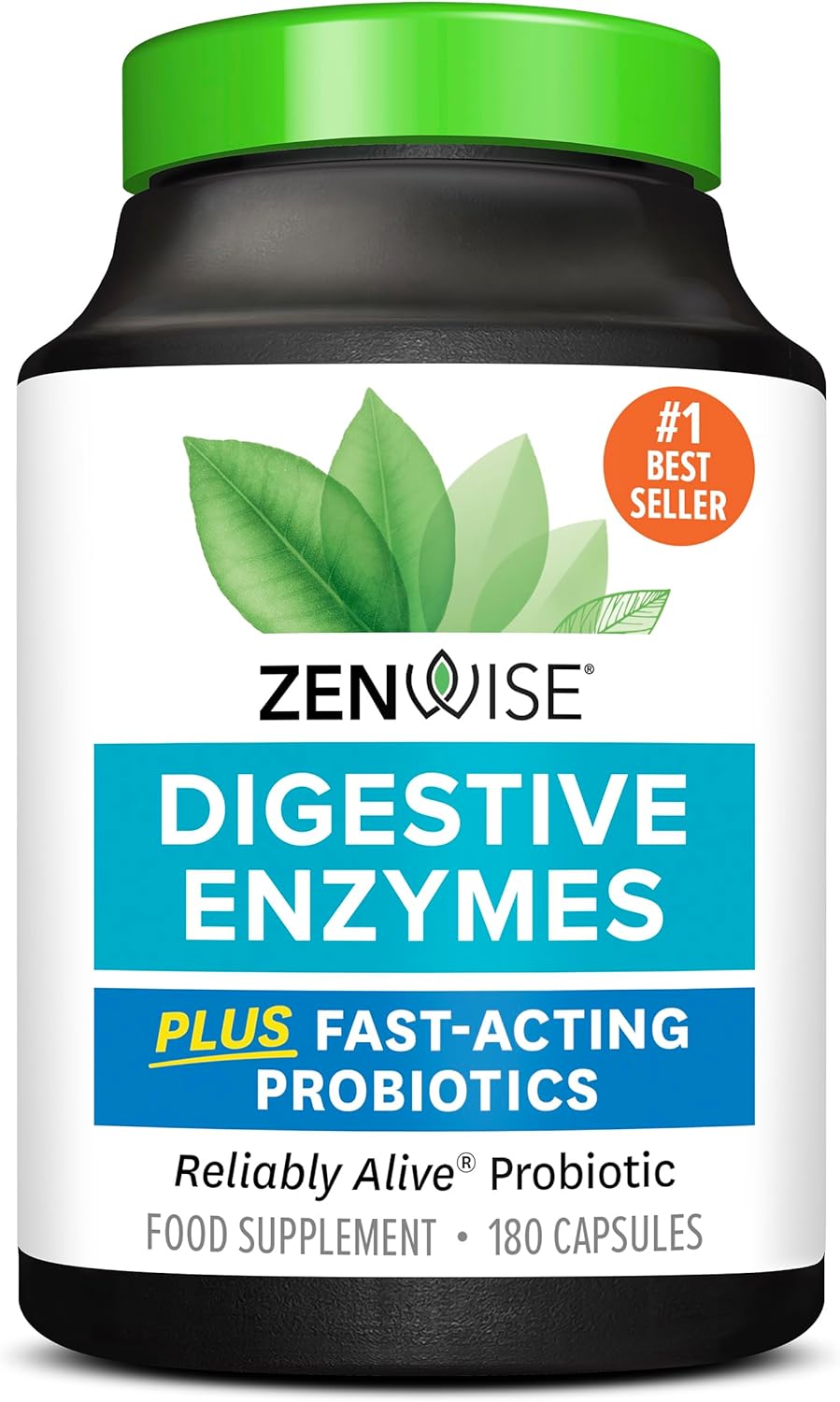 Zenwise Health Digestive Enzymes + Probiotics for Gut Health and Prebiotics Fibre Supplements for Digestion - 180 Count