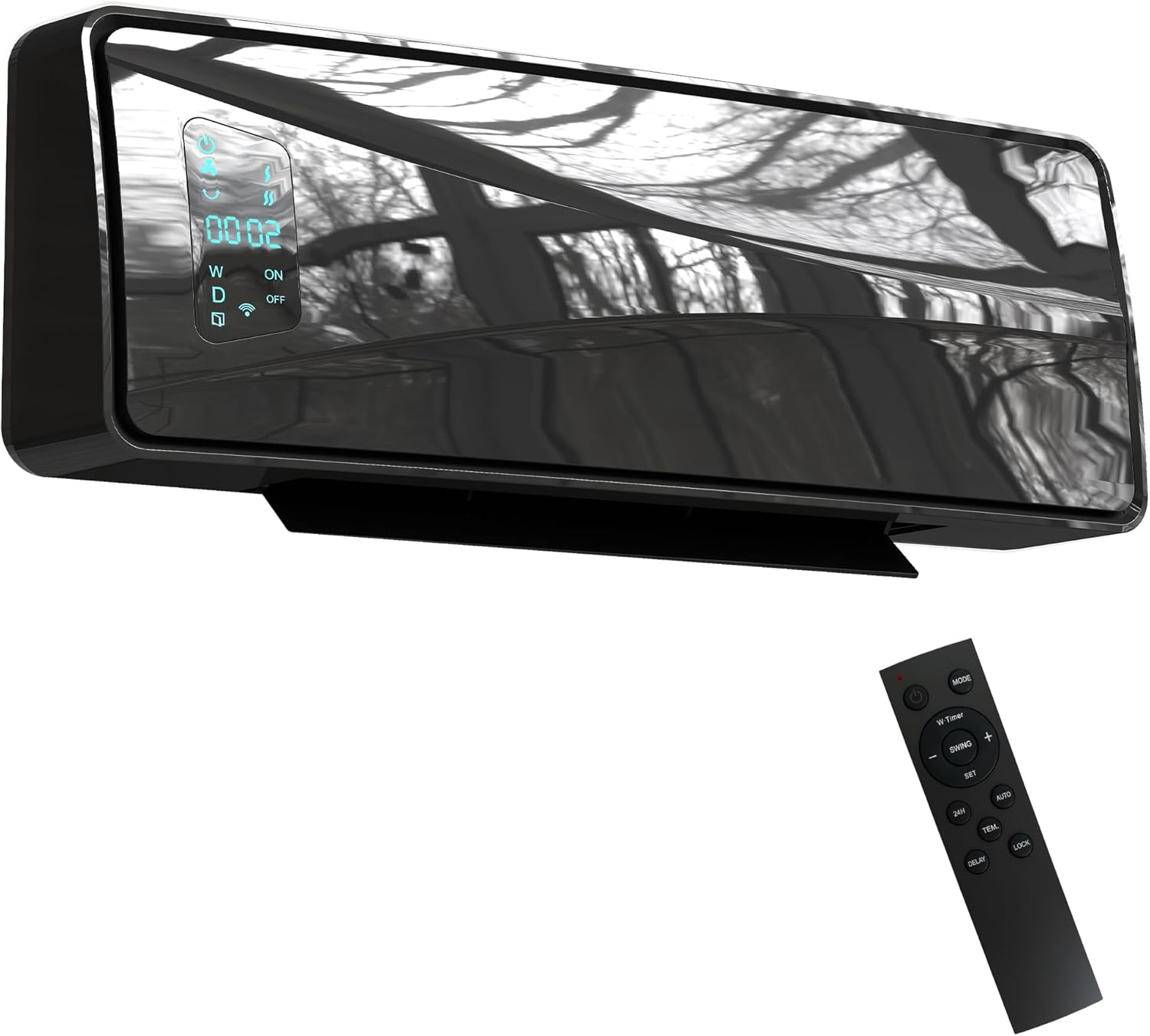 HOMCOM Electric Heater, 2000W Ceramic Wall Mounted Space Heater with Fan, Adjustable Thermostat, Weekly Timer, Oscillation, Open Window Detection, 24H Timer, Remote Control, Black