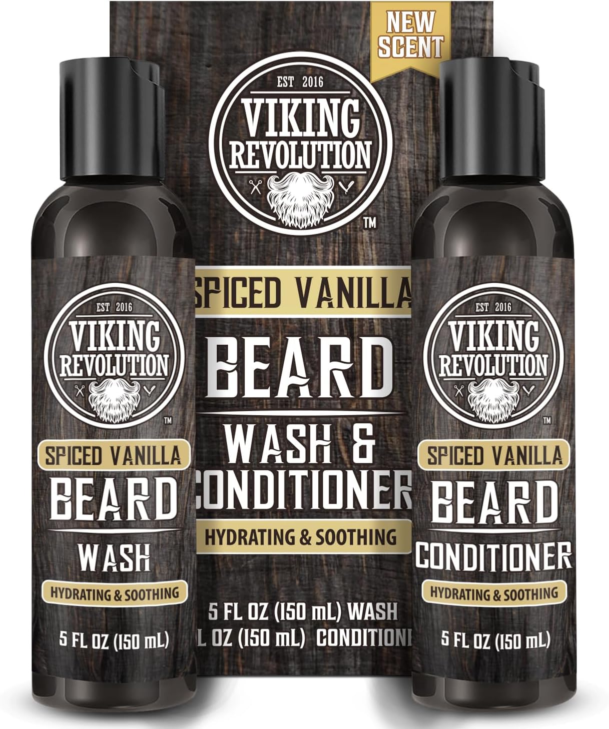 Viking Revolution - Beard Shampoo And Conditioner - Natural Beard Wash & Beard Conditioner With Argan & Jojoba Oils - Softens & Strengthens - Gifts For Men - Spiced Vanilla - 2 x 150 ml
