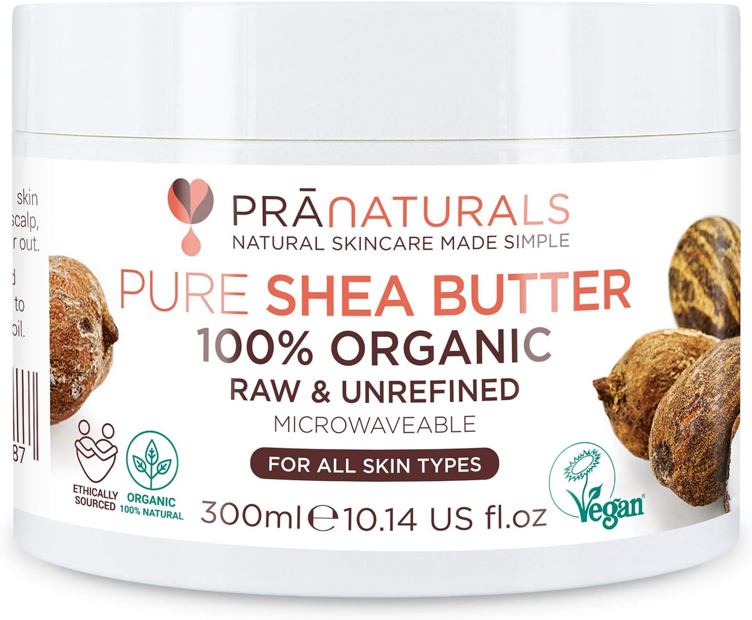 PraNaturals 100% Organic Shea Butter 300ml, Pure Raw Unrefined A Grade African Ivory All-Natural, Smooth Shea Nut Lip Balm Body Butter Moisturiser Cream Lotion for All Skin Face Hair Type