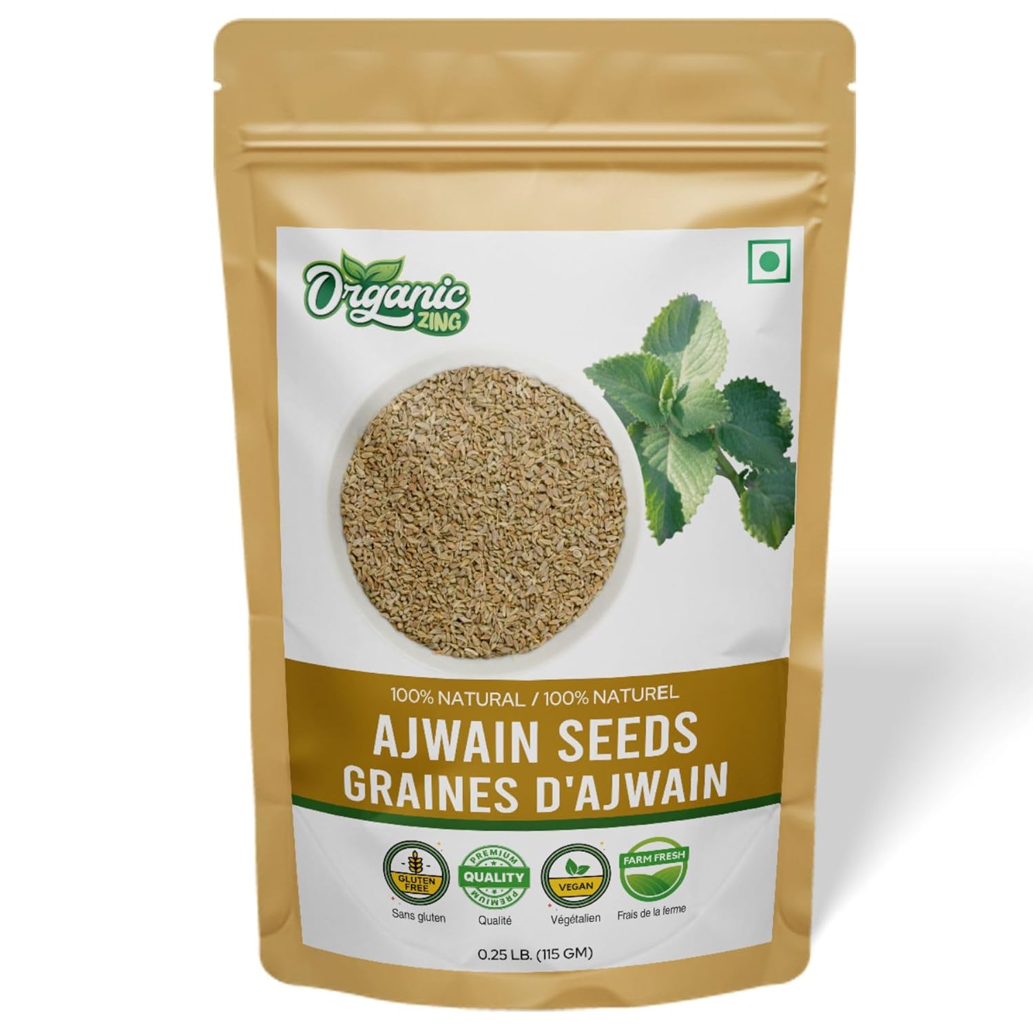 Organic Zing Organic Ajwain Seeds | 100% Adulterant Free and Without Preservatives | Natural and Chemical Free Ajwain Seeds | USDA Certified | Product of India - 115 g (4 oz)