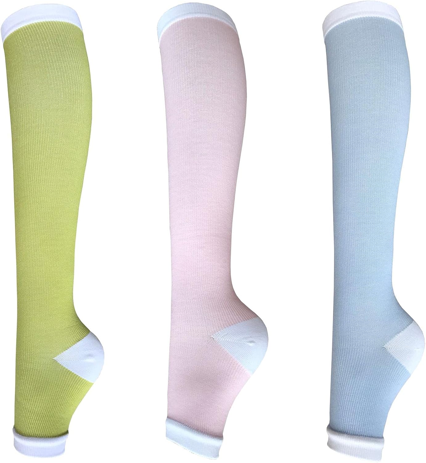 3Pairs Open Toe Toeless Compression Socks(15-20mmHg) for Men Women Support Stocking (Mix Color, L/XL)