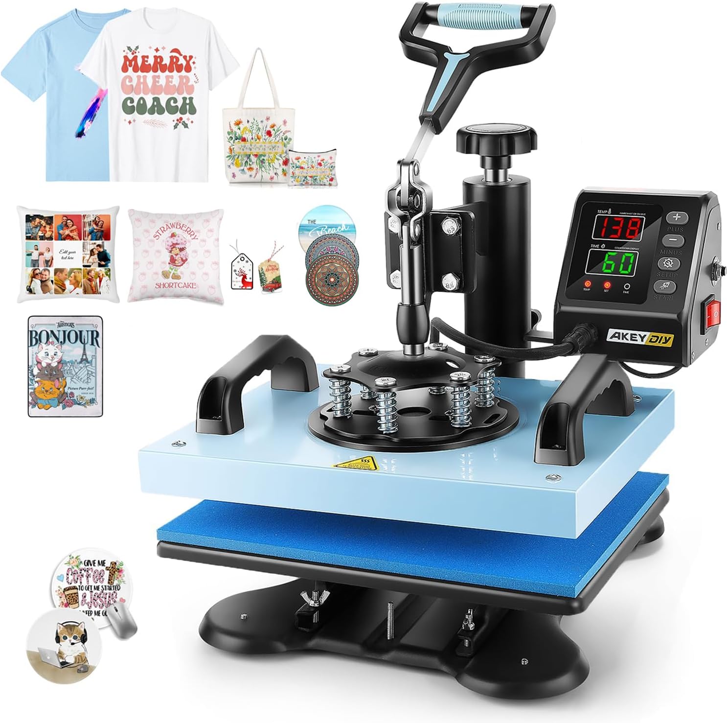 AKEYDIY 12" x 10" Heat Press Machine for T Shirts Multifunction Shirt Press Machine 360° Swing Away Sublimation Heat Press Digital Heat Transfer,Vinyl Heat Press for Tshirt Pillows Bags Mats