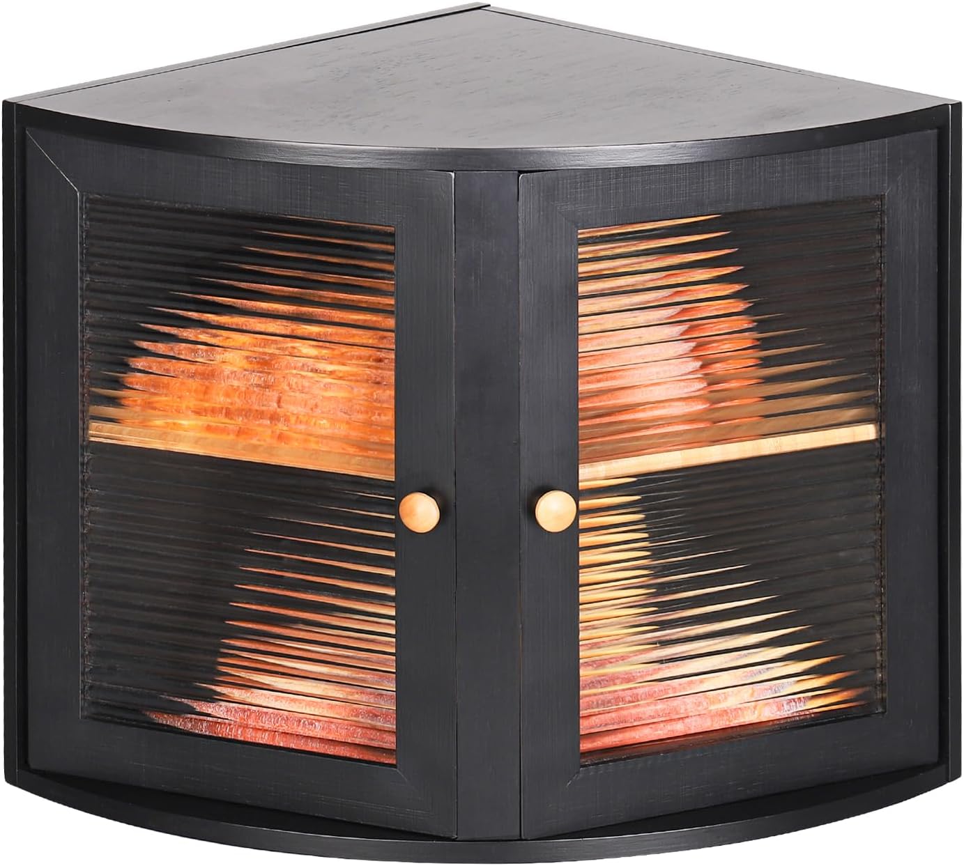 Leader Accessories Corner Bread Bin Bamboo Two-Layer Bread Box for Kitchen Corner fit translucent window 12.6"x12.6"x13.4" Black