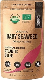 Organic Atlantic Dulse Flakes - Young Baby Seaweed Grown in North Atlantic, Vacuum Dried Premium Quality. Soft Texture & Mild Taste. Add 1 tsp to your dish for daily vitamins/minerals. 30 Servings